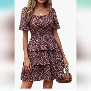 Chic Floral Fall Smocked Tiered  mid length Dress